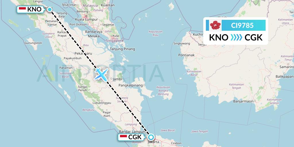 CI9785 China Airlines Flight Map: Medan to Jakarta