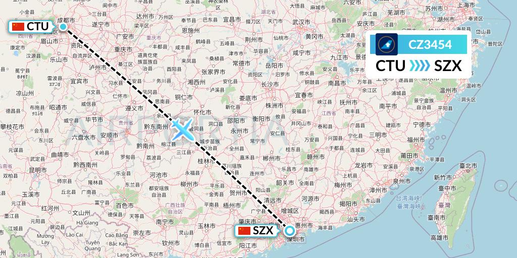 CZ3454 China Southern Airlines Flight Map: Chengdu to Shenzhen