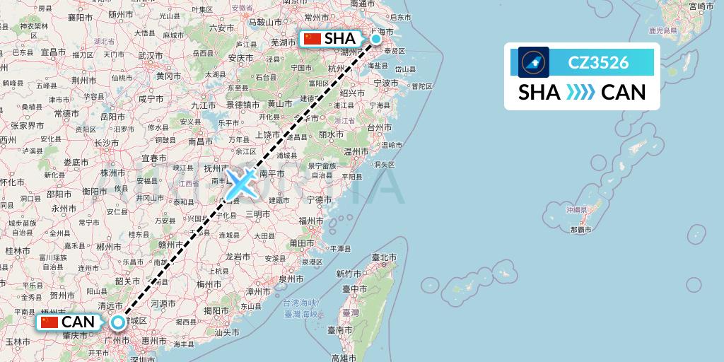 CZ3526 China Southern Airlines Flight Map: Shanghai to Guangzhou