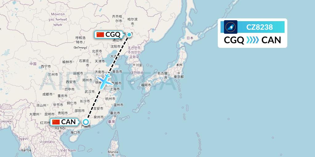 CZ8238 China Southern Airlines Flight Map: Changchun to Guangzhou