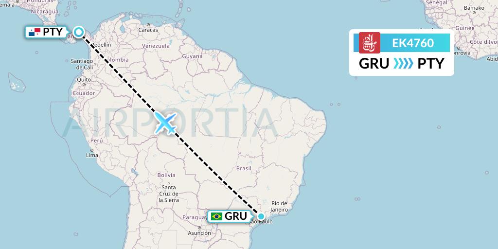 EK4760 Emirates Flight Map: Sao Paulo to Panama City