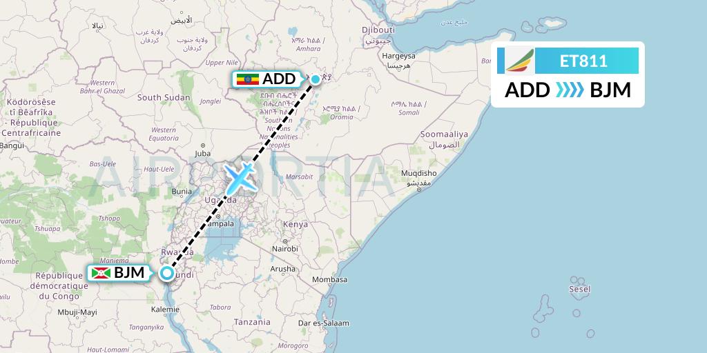 ET811 Ethiopian Airlines Flight Map: Addis Ababa to Bujumbura