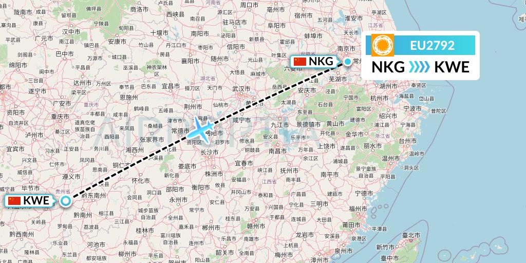 EU2792 Chengdu Airlines Flight Map: Nanjing to Guiyang
