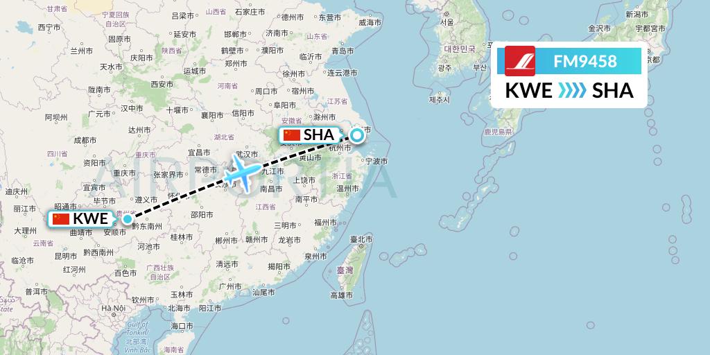 FM9458 Shanghai Airlines Flight Map: Guiyang to Shanghai