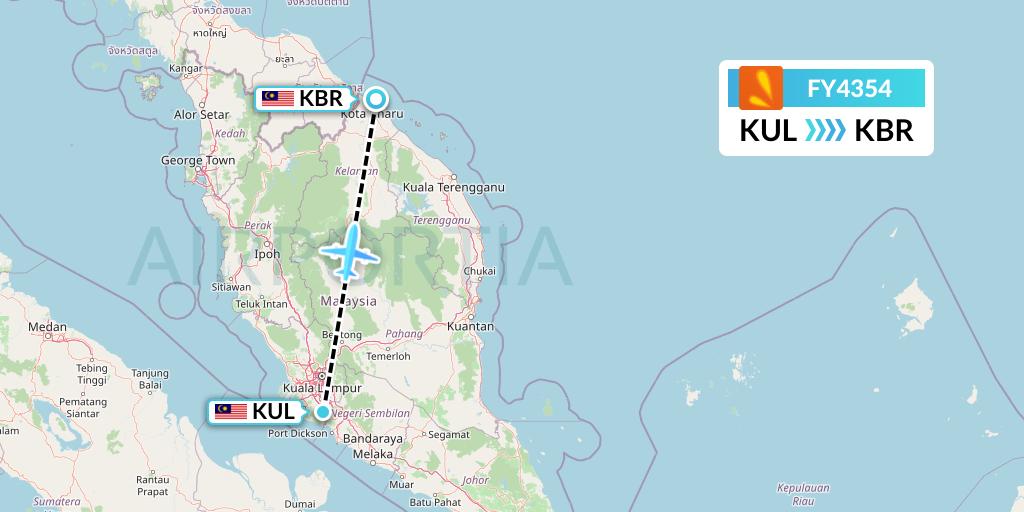 FY4354 Firefly Flight Map: Kuala Lumpur to Kota Bharu