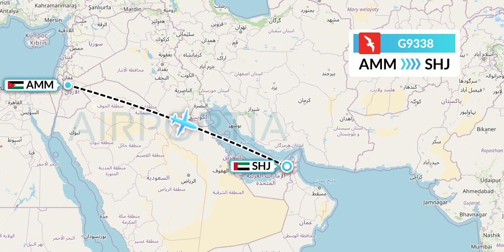 G9338 Air Arabia Flight Map: Amman to Sharjah