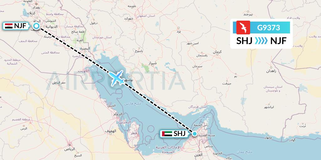 G9373 Air Arabia Flight Map: Sharjah to Najaf