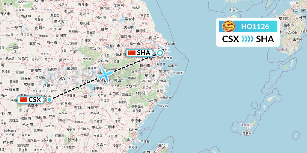 HO1126 Juneyao Airlines Flight Map: Changsha to Shanghai