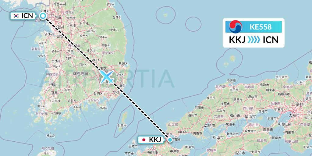 KE558 Korean Air Flight Map: Kitakyushu to Seoul