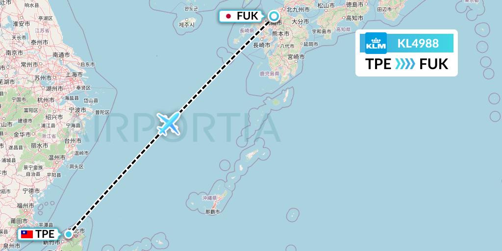 KL4988 KLM Flight Map: Taipei to Fukuoka