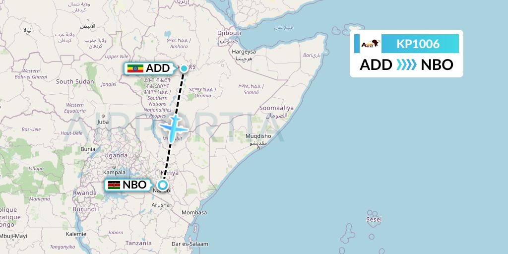 KP1006 ASKY Flight Map: Addis Ababa to Nairobi