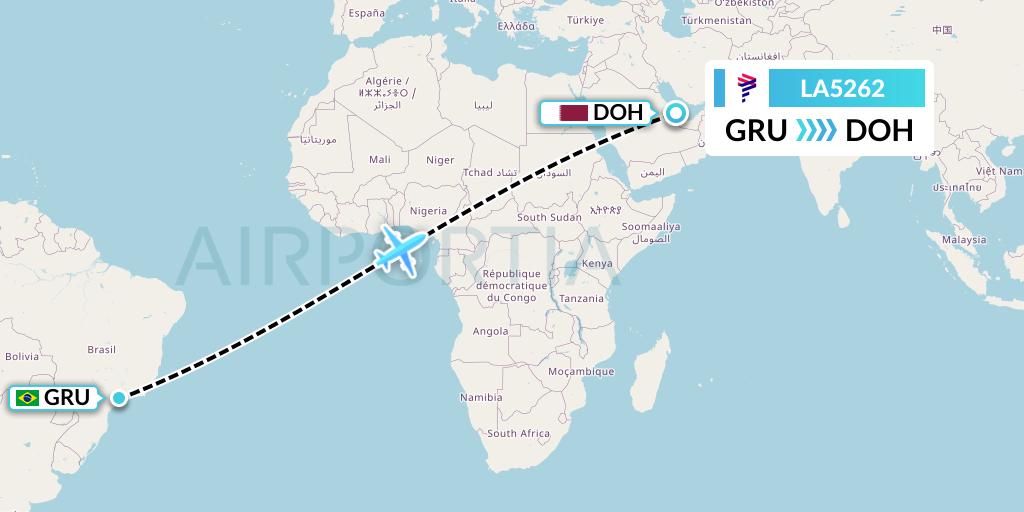 LA5262 LAN Airlines Flight Map: Sao Paulo to Doha