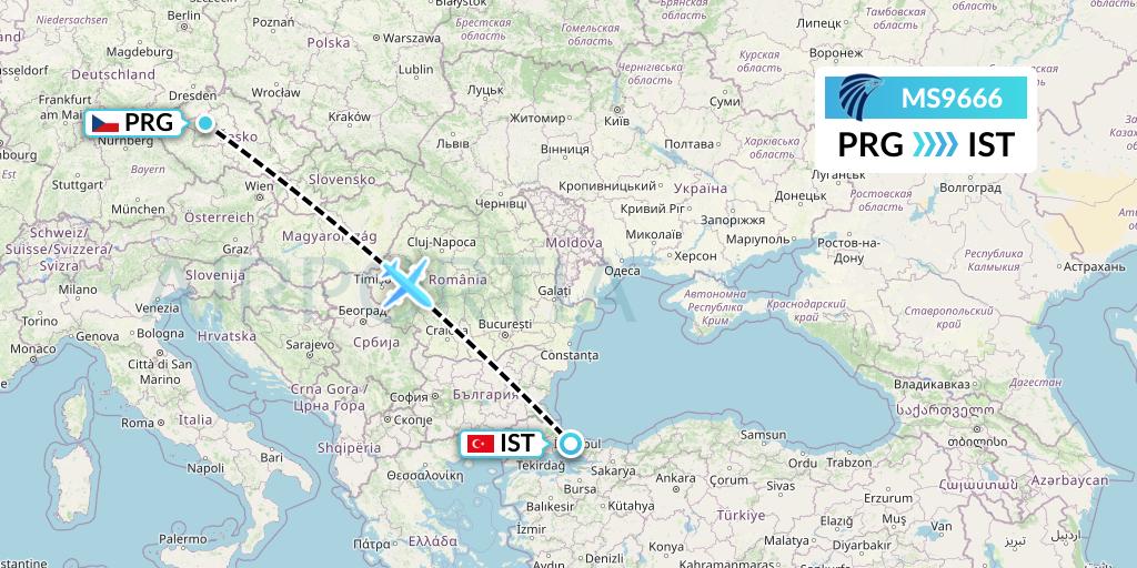 MS9666 EgyptAir Flight Map: Prague to Istanbul