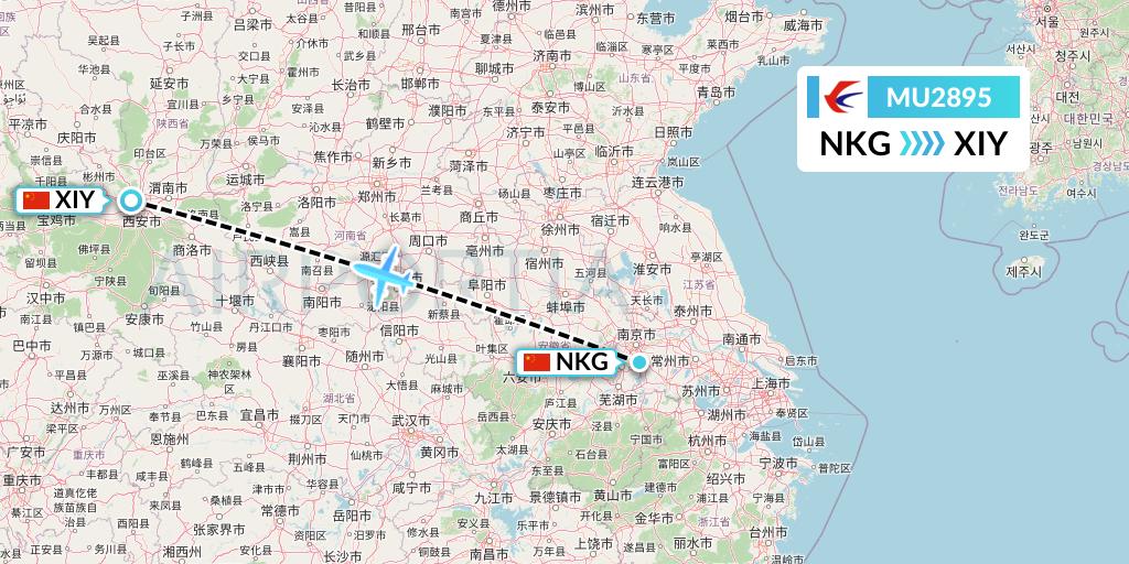 MU2895 China Eastern Airlines Flight Map: Nanjing to Xi'an