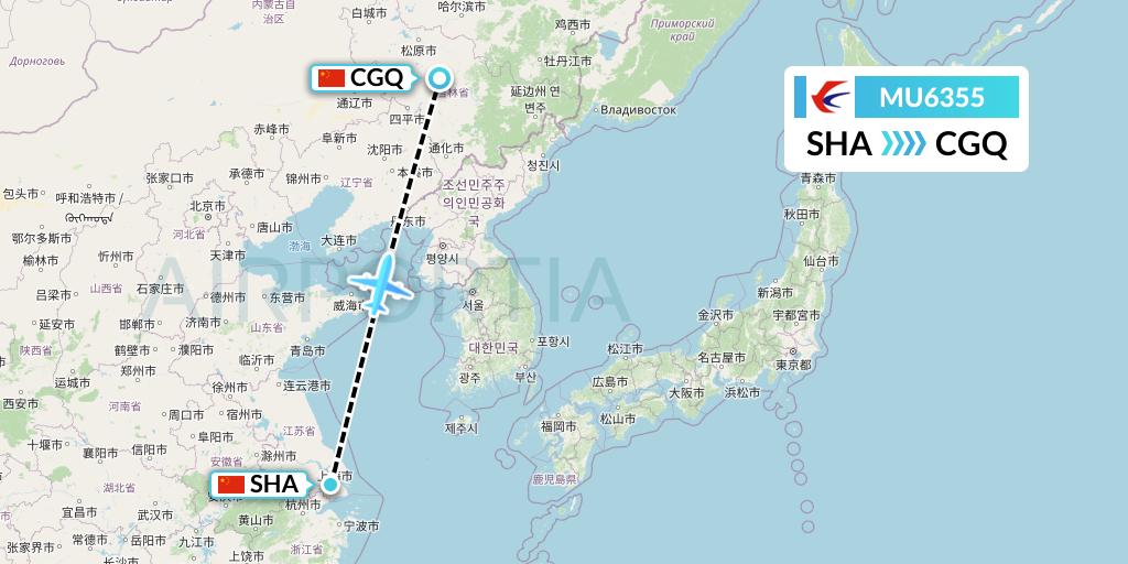 MU6355 China Eastern Airlines Flight Map: Shanghai to Changchun