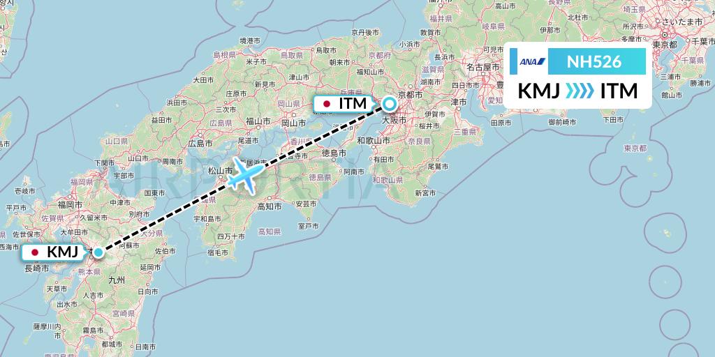NH526 All Nippon Airways Flight Map: Kumamoto to Osaka