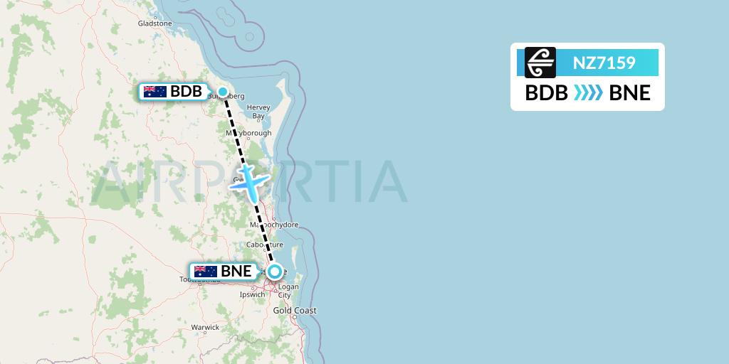 NZ7159 Air New Zealand Flight Map: Bundaberg to Brisbane