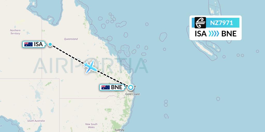 NZ7971 Air New Zealand Flight Map: Mount Isa to Brisbane