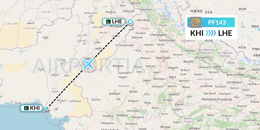 PF143 Air Sial Flight Map: Karachi to Lahore