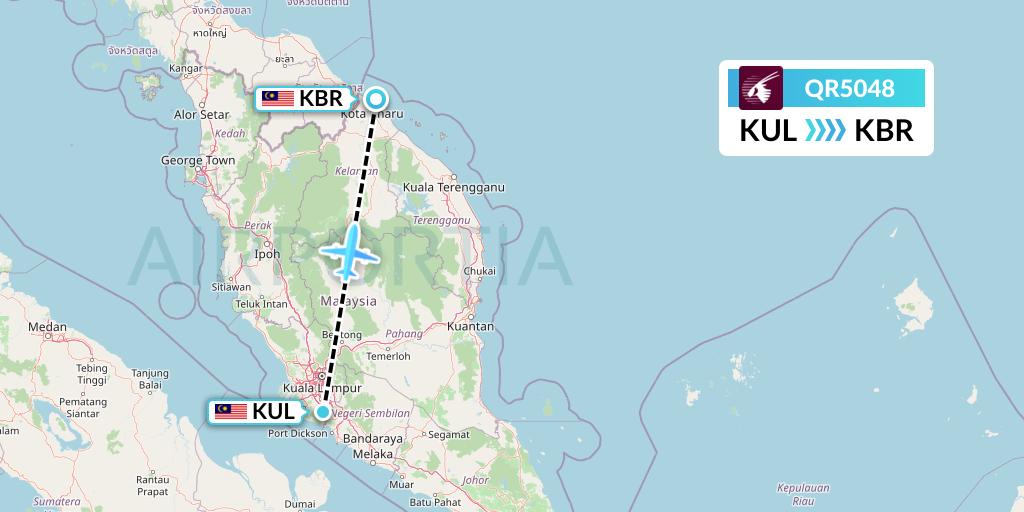 QR5048 Qatar Airways Flight Map: Kuala Lumpur to Kota Bharu