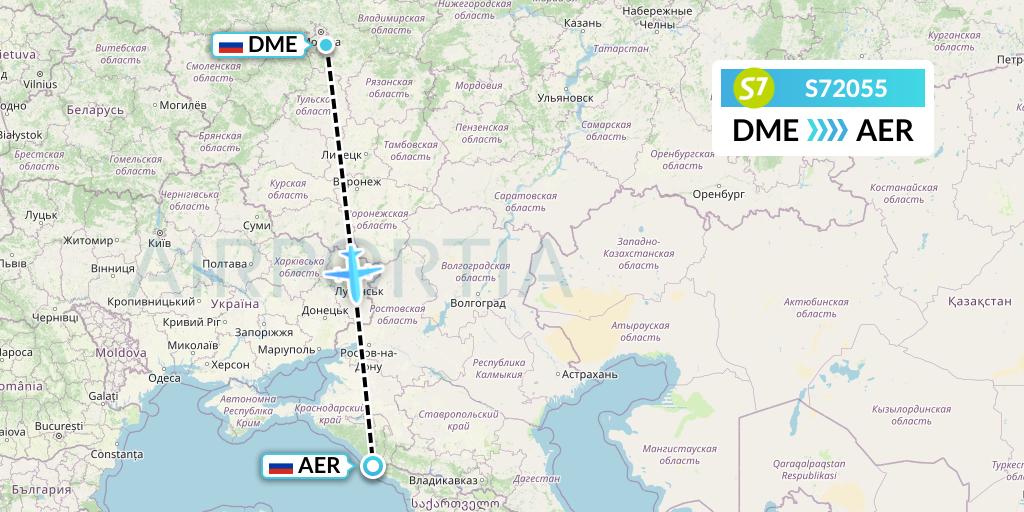 S72055 S7 Airlines Flight Map: Moscow to Sochi