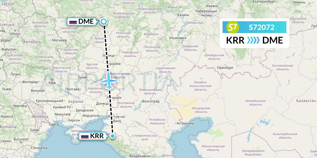 S72072 S7 Airlines Flight Map: Krasnodar to Moscow