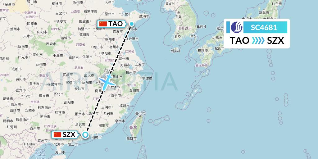 SC4681 Shandong Airlines Flight Map: Qingdao to Shenzhen