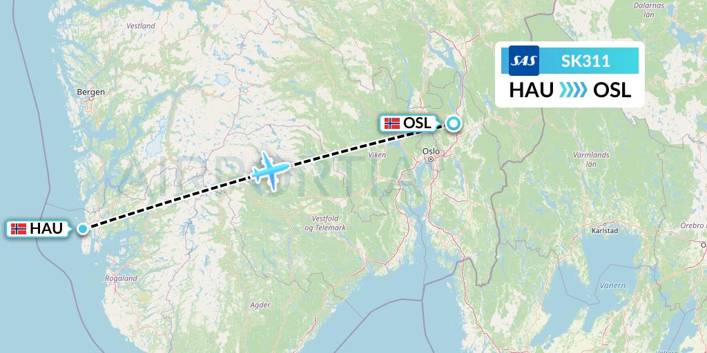 SK311 SAS Flight Map: Haugesund to Oslo