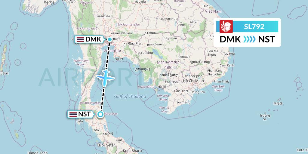 SL792 Thai Lion Air Flight Map: Bangkok to Nakhon Si Thammarat