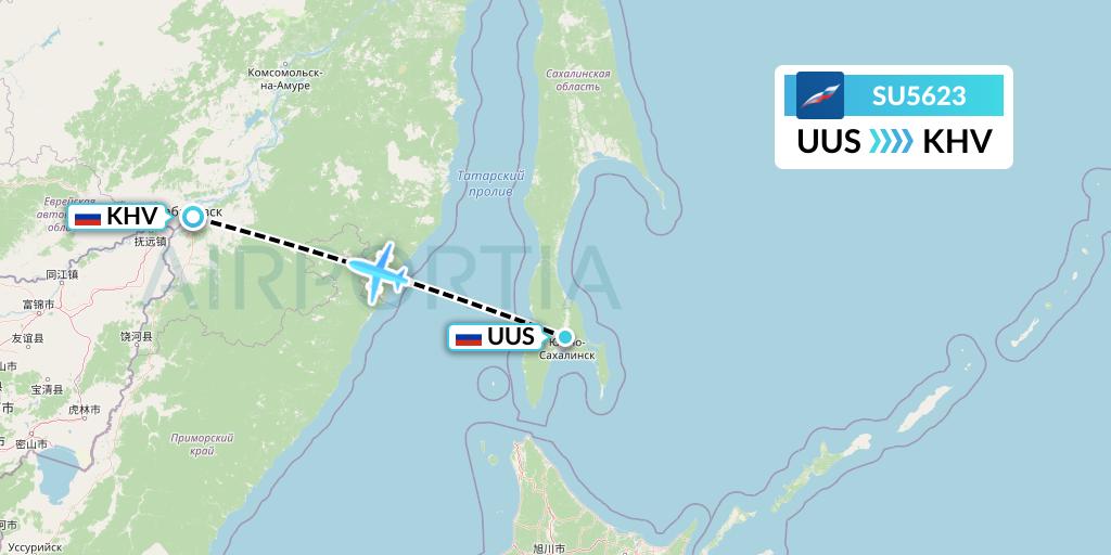 SU5623 Aeroflot Flight Map: Yuzhno-Sakhalinsk to Khabarovsk