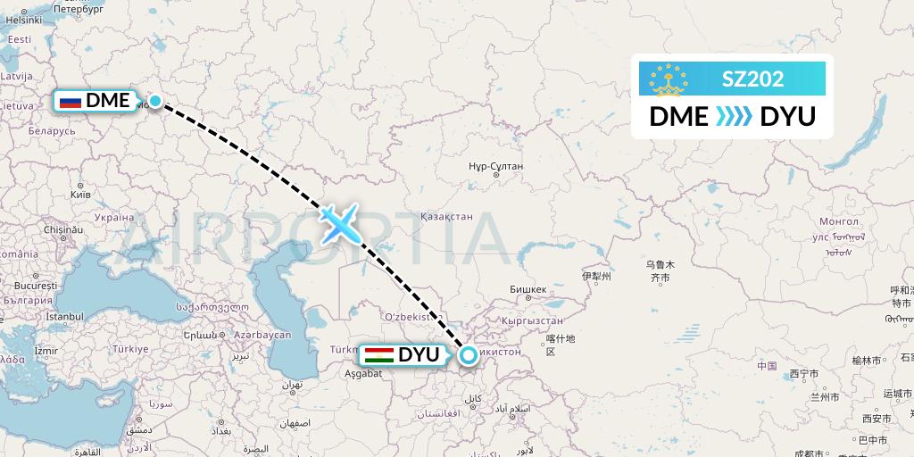 SZ202 Somon Air Flight Map: Moscow to Dushanbe