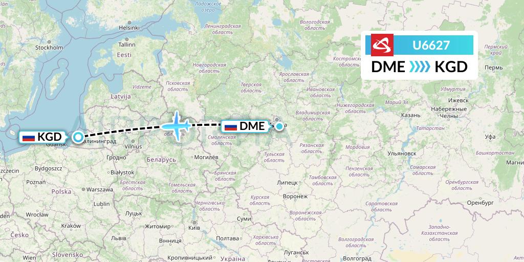 U6627 Ural Airlines Flight Map: Moscow to Kaliningrad
