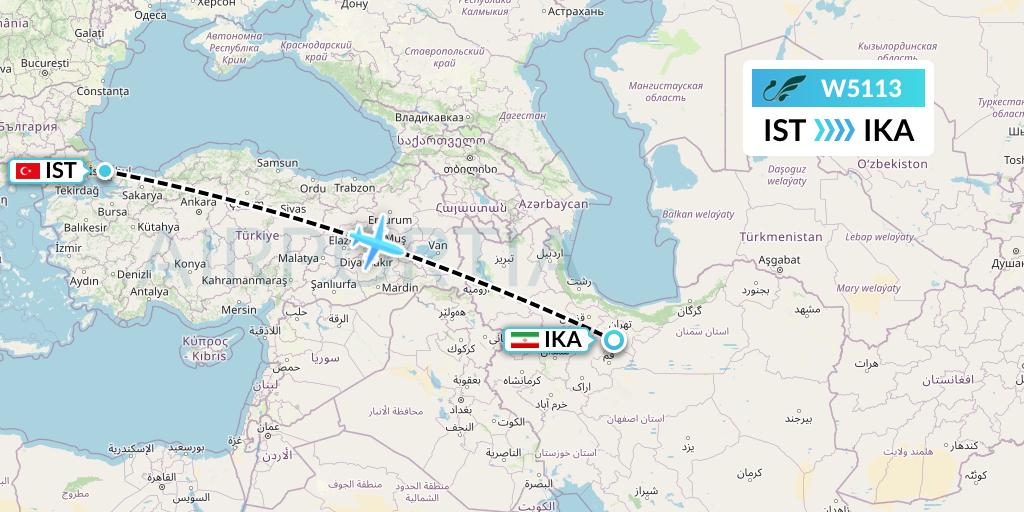 W5113 Mahan Air Flight Map: Istanbul to Tehran