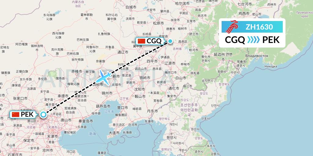 ZH1630 Shenzhen Airlines Flight Map: Changchun to Beijing