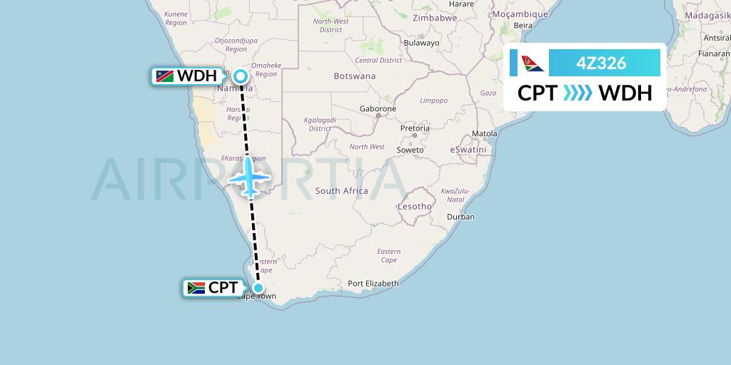4Z326 Airlink Flight Map: Cape Town to Windhoek