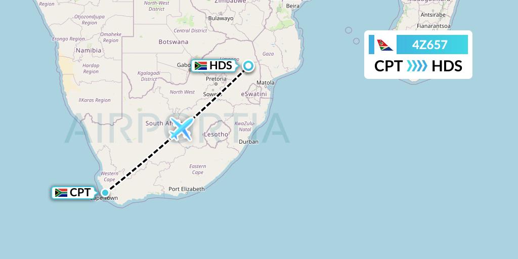 4Z657 Airlink Flight Map: Cape Town to Hoedspruit