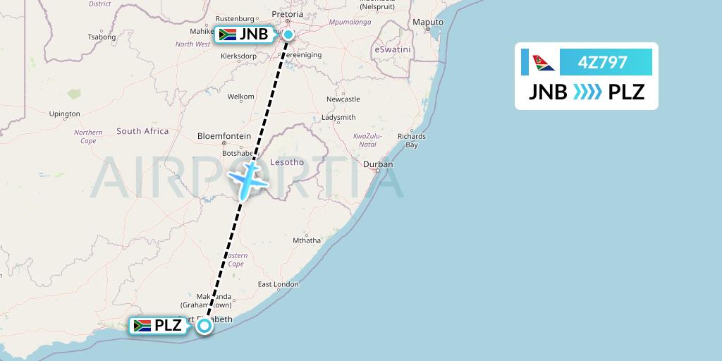 4Z797 Airlink Flight Map: Johannesburg to Port Elizabeth