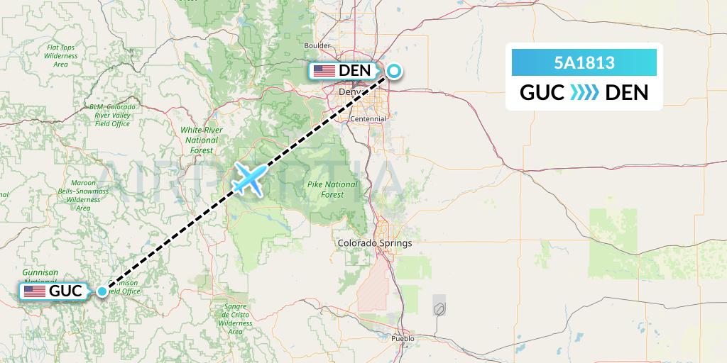 5A1813 Alpine Air Express Flight Map: Gunnison to Denver