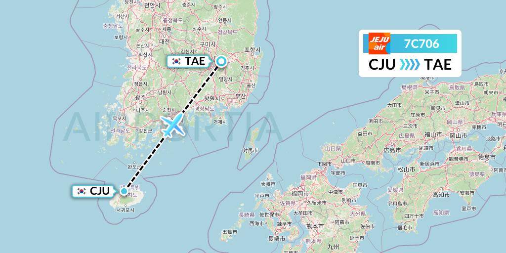 7C706 Jeju Air Flight Map: Jeju to Daegu