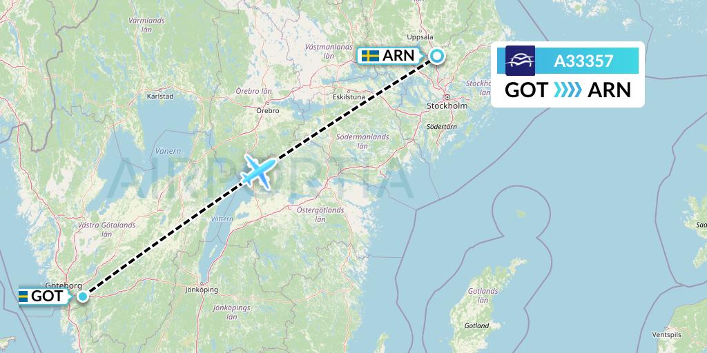 A33357 Aegean Airlines Flight Map: Gothenburg to Stockholm