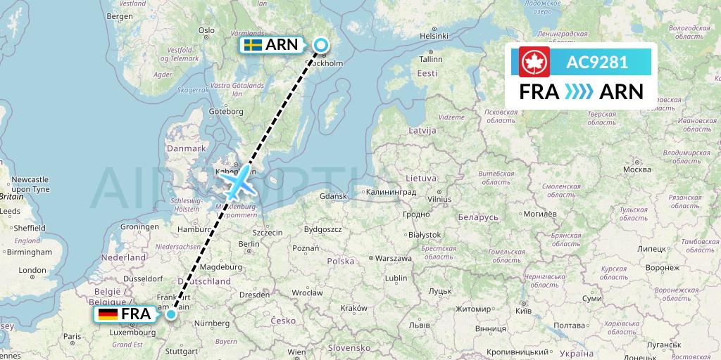 AC9281 Air Canada Flight Map: Frankfurt to Stockholm