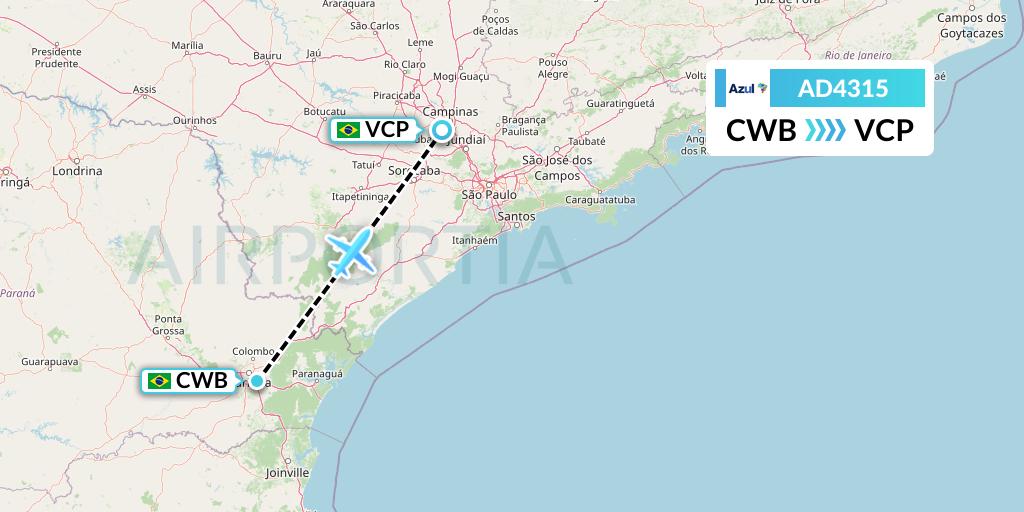AD4315 Azul Brazilian Airlines Flight Map: Curitiba to Campinas