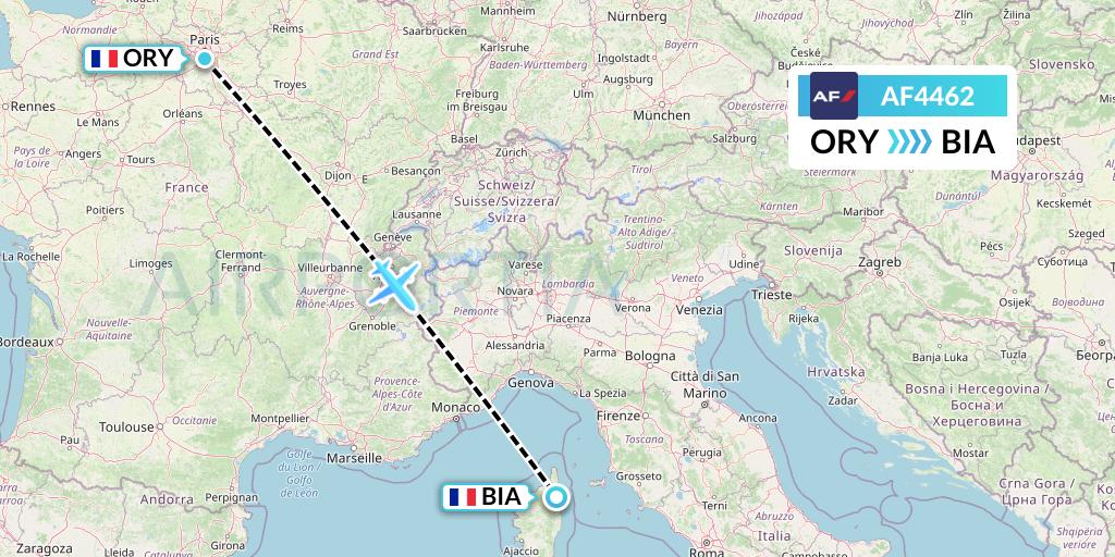 AF4462 Air France Flight Map: Paris to Bastia