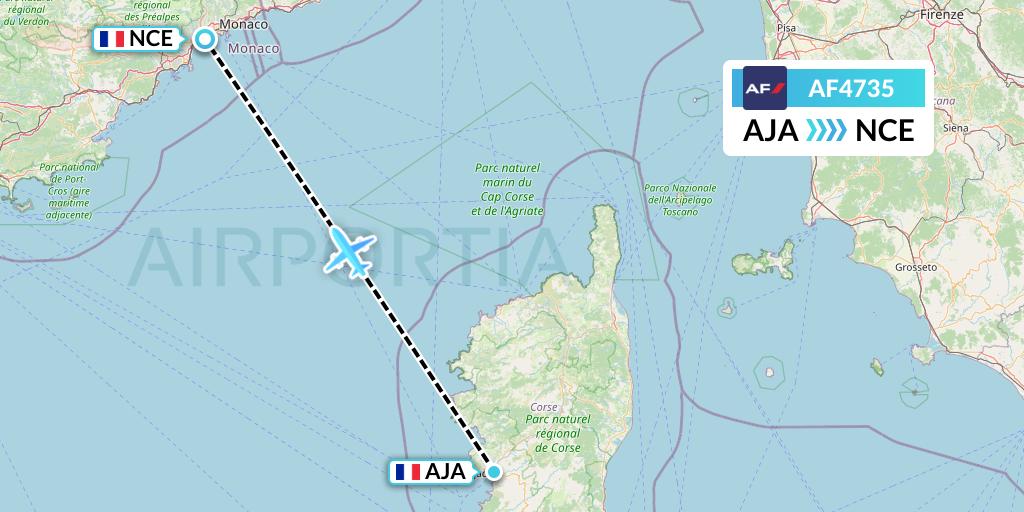 AF4735 Air France Flight Map: Ajaccio to Nice