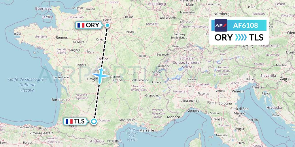 AF6108 Air France Flight Map: Paris to Toulouse