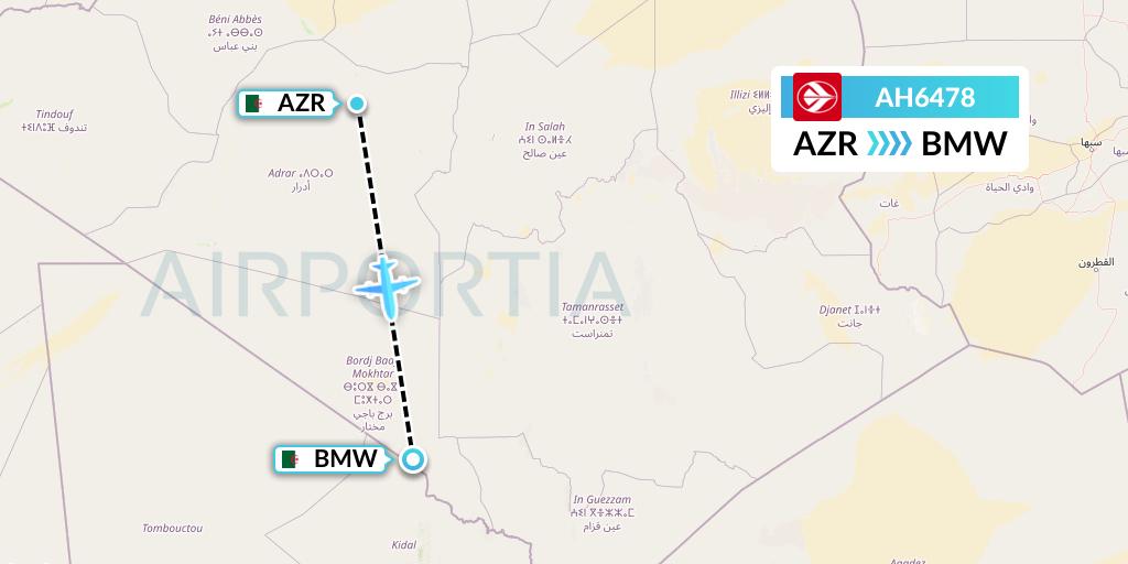 AH6478 Air Algerie Flight Map: Adrar to Bordj Badji Mokhtar