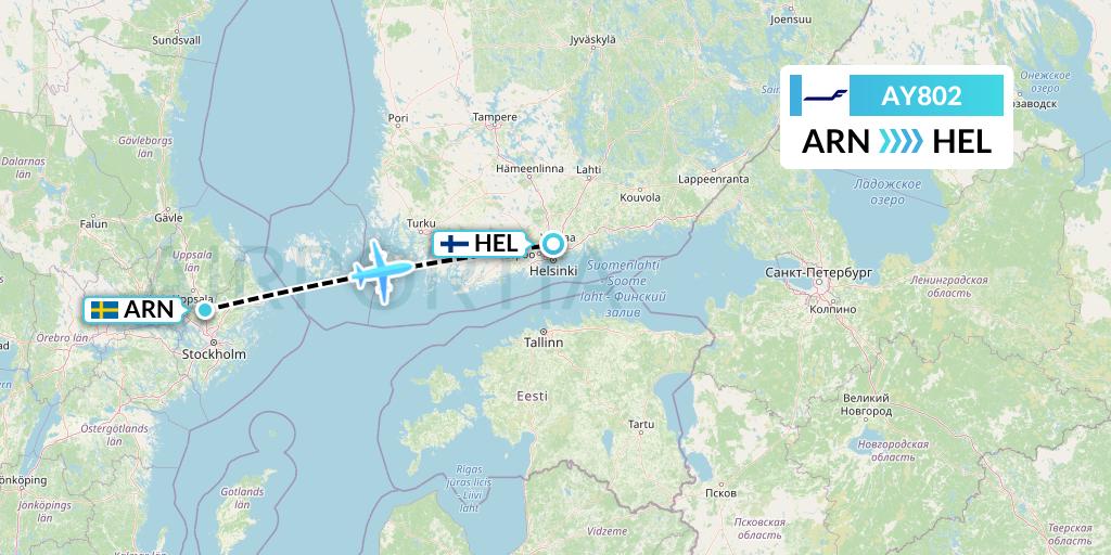 AY802 Finnair Flight Map: Stockholm to Helsinki