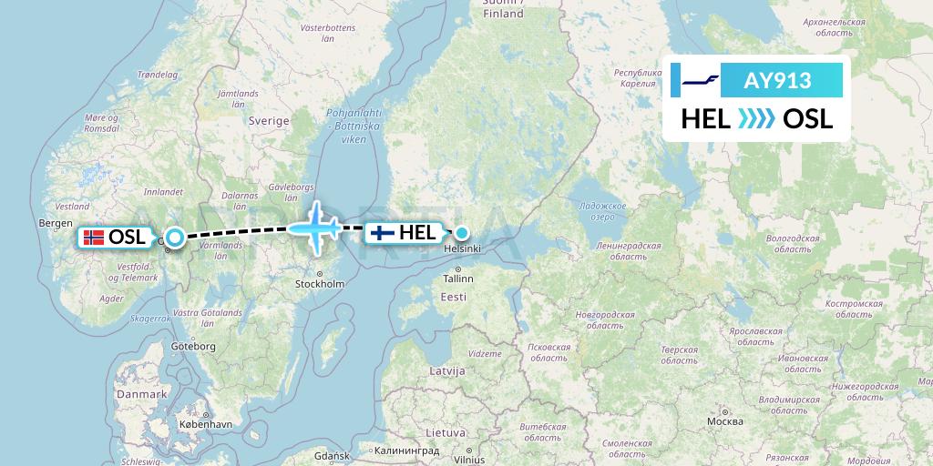AY913 Finnair Flight Map: Helsinki to Oslo