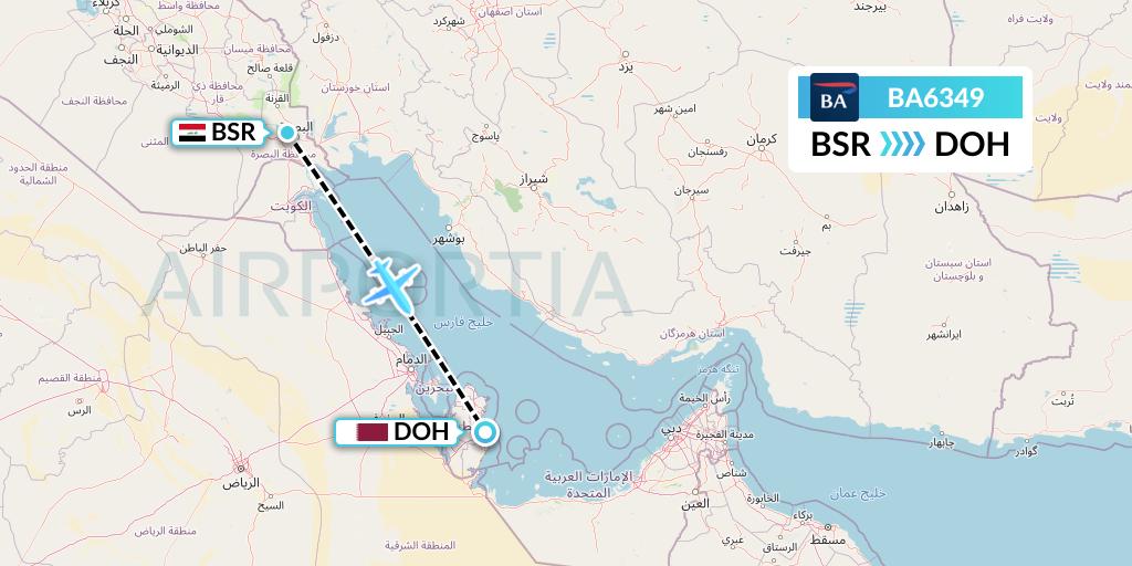 BA6349 British Airways Flight Map: Basra to Doha