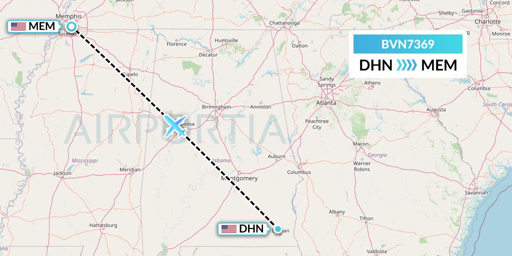 BVN7369 Baron Aviation Services Flight Map: Dothan to Memphis